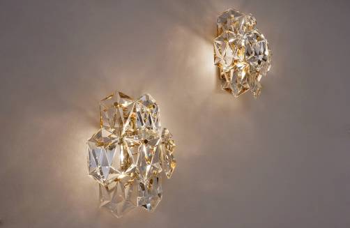 Kinkeldey pair wall lights gold plated gilt & crystals, 1970`s ca, German